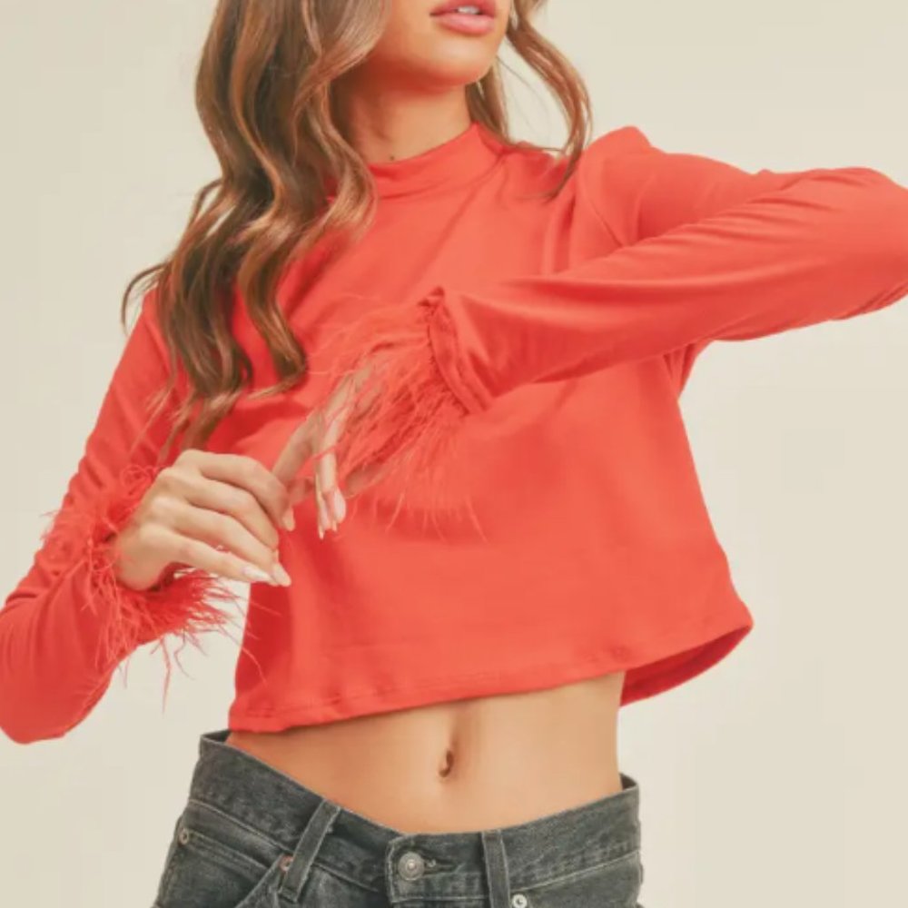 Hot Girl Red Feather Top